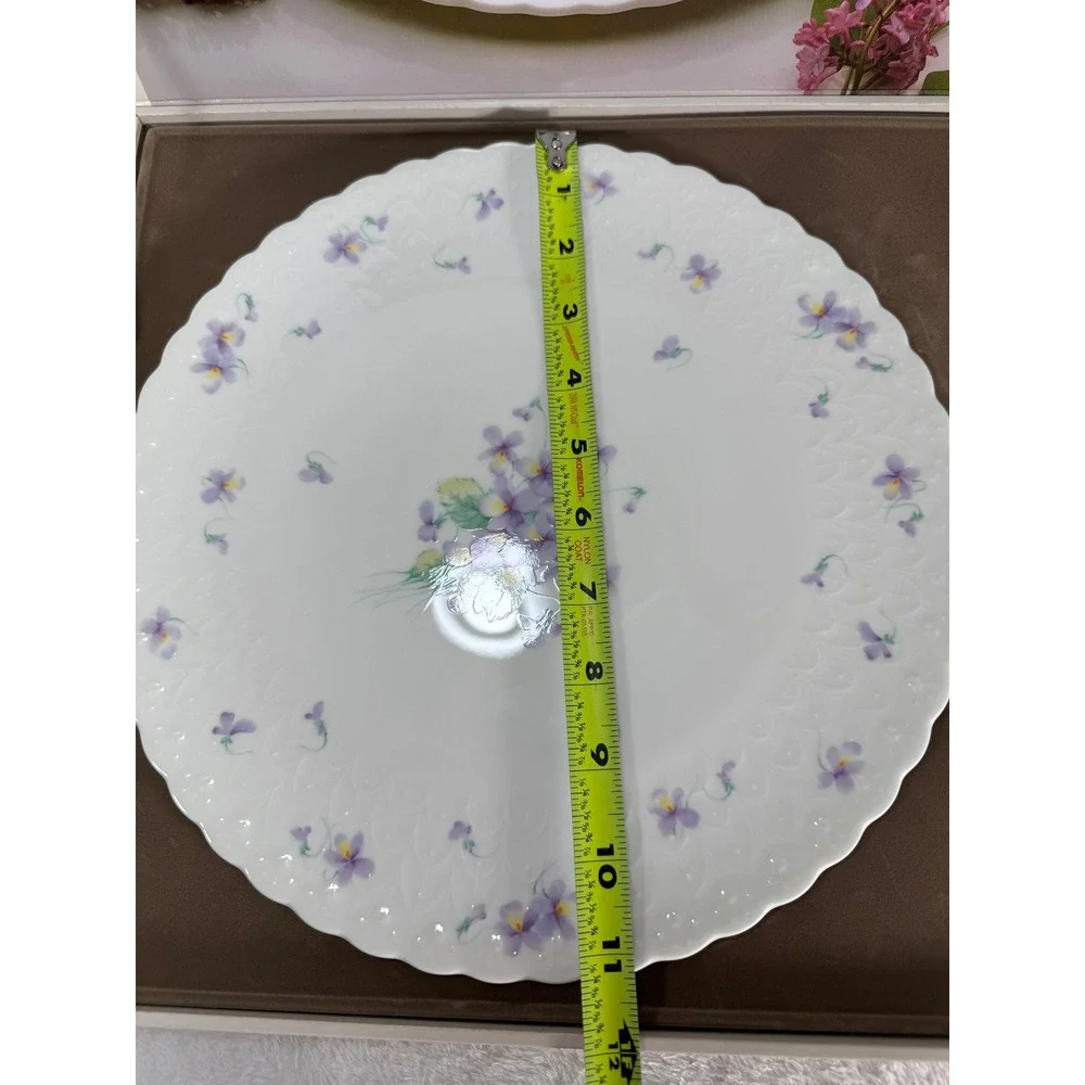 Mikasa Blue Violets B2057 Bone China Cake Plate and Server Set Japan Scalloped